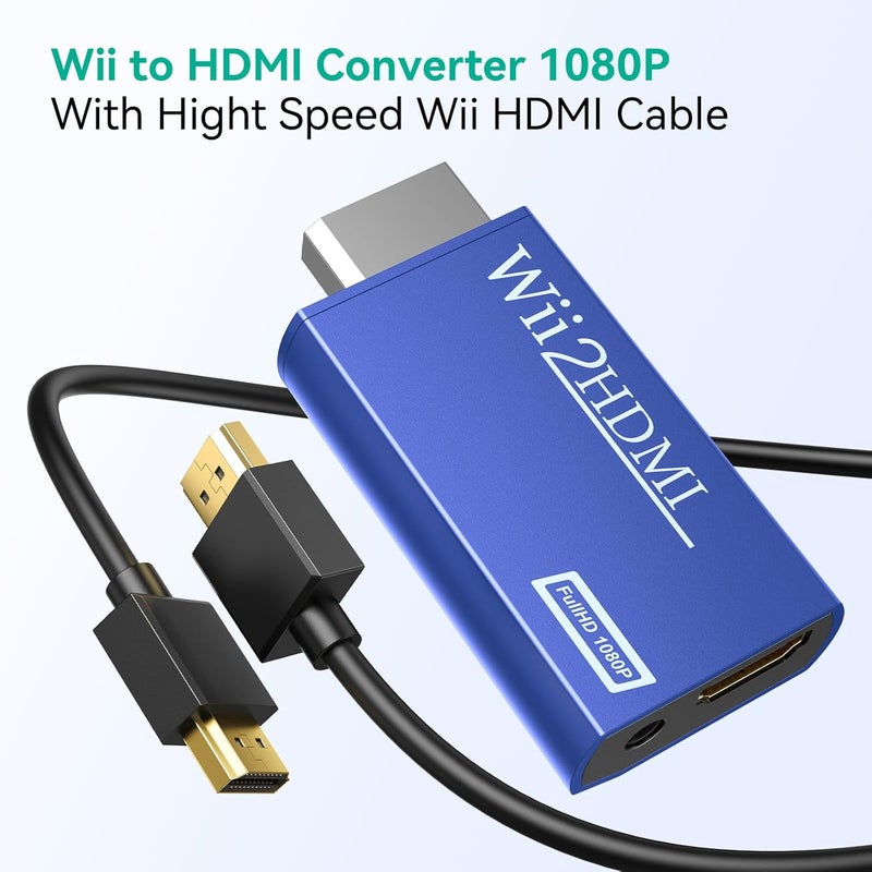 GANA Wii to HDMI Converter Adapter with Hdmi Cable Connect Wii Console to HDMI Display in 1080p Output Video with 3.5mm Audio Supports All Wii Display Modes Blue - Image 3